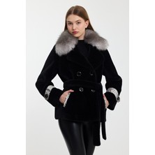 Nero Leather Fur Siyah Alkantara Ceket Yaka Tilki Orijinal Piton Garni MDL1ALK-KS