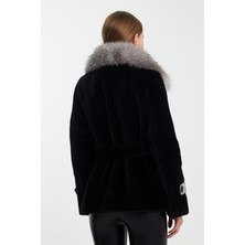 Nero Leather Fur Siyah Alkantara Ceket Yaka Tilki Orijinal Piton Garni MDL1ALK-KS