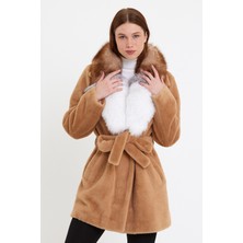 Nero Leather Fur Kamel Alkantara Kumaş Kadın Kaban Yaka Kürklü
