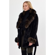 Nero Leather Fur Siyah Alkantara Kaban Yaka ve Manşet Sobul Tilki - HN105KKKS