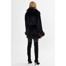 Nero Leather Fur Siyah Alkantara Kaban Yaka ve Manşet Sobul Tilki - HN105KKKS