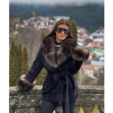 Nero Leather Fur Siyah Alkantara Kaban Yaka ve Manşet Sobul Tilki - HN105KK