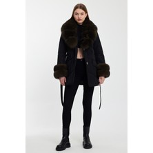 Nero Leather Fur Siyah Şişme Mont Yaka ve Manşet TILKHN102-2