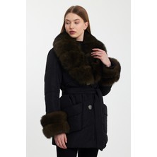 Nero Leather Fur Siyah Şişme Mont Yaka ve Manşet TILKHN102-2