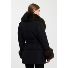Nero Leather Fur Siyah Şişme Mont Yaka ve Manşet TILKHN102-2
