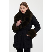 Nero Leather Fur Siyah Şişme Mont Yaka ve Manşet TILKHN102-2