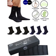 Premium Natural Socks Bambu Erkek Soket Uzun Düz Siyah Çorap Dikişsiz Premium Kutulu 6'lı