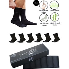 Premium Natural Socks Bambu Erkek Soket Uzun Düz Siyah Çorap Dikişsiz Premium Kutulu 6'lı