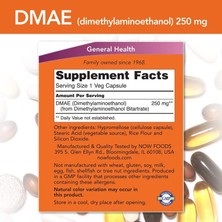 Now Dmae Dimethylaminoethanol 250 mg 100 Kapsül