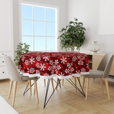 Moud's Pötikare Kar Taneleri Yılbaşı Desenli Yuvarlak Süet Dertsiz Masa Örtüsü