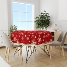 Moud's Kar Taneleri Yılbaşı Desenli Yuvarlak Süet Dertsiz Masa Örtüsü