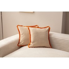 Swita Home Saçaklı Tek Renk 43X43 Kırlent Kılıfı Bej