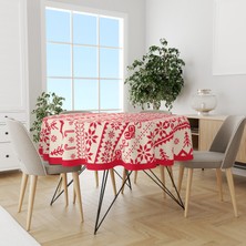 Moud's Yılbaşı Kazağı Desenli Yuvarlak Süet Dertsiz Masa Örtüsü