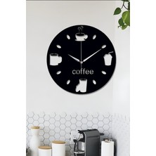Ensa Design Coffee Fincanli Modern Ahşap Duvar Saati, Kahve Fincanli Dekoratif Saat 40X40CM