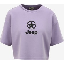 Jeep Bisiklet Yaka Baskılı Lila Kadın T-Shirt J4SL-TST7027