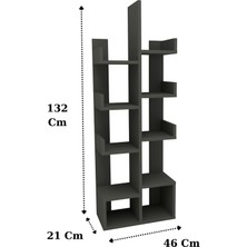 Zuesse Dizayn Gemini 10 Bölmeli Raflı Dekoratif Kitaplık Ofis Kitaplığı Dolap Evrak Rafı Ev Ofis Rafı - Antrasit