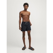 Jack & Jones Regular Fit Yazılı Siyah Erkek Deniz Şortu 12253118