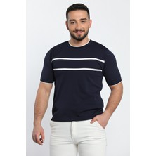 Julude Lacivert Çizgi Detaylı Bisiklet Yaka Erkek T-Shirt P-00009082