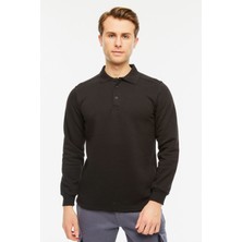 Uniprom Sweatshirt Polo Yaka Içi Polarlı 3 İplik Pamuklu Normal Kesim Erkek Siyah