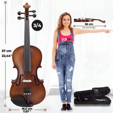 Midex LMA-544TYS 3/4 Profesyonel Keman 3/4 Çocuk Kemanı 10-13 Yaş (Yastık Susturucu Yedek Tel Çanta Yay Reçine Metod)