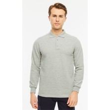 Uniprom Sweatshirt Polo Yaka Içi Polarlı 3 İplik Pamuklu Normal Kesim Erkek Gri