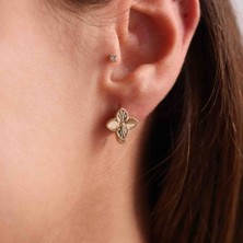 Sembol Gold Aynalı Altın Clover Küpe