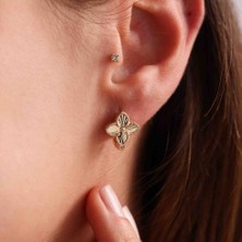 Sembol Gold Aynalı Altın Clover Küpe