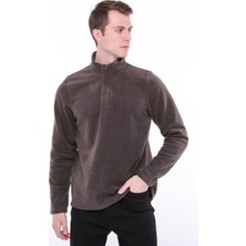 Uniprom Erkek Normal Kesim Dik Yaka Yarım Fermuarlı Polar Sweatshirt Füme