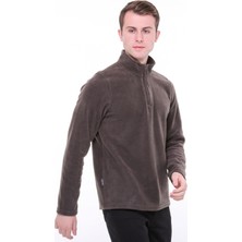 Uniprom Erkek Normal Kesim Dik Yaka Yarım Fermuarlı Polar Sweatshirt Füme