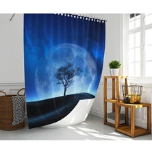 Tropik Home Banyo Duş Perdesi Ay Desen Manzaralı Dijital Baskılı Banyo Perdesi, Tek Kanat C HALKALI-180X200 cm