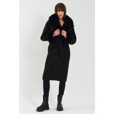 Nero Leather Fur Siyah Kadın Kaşe Kaban Yaka ve Manşet Kürk HN01