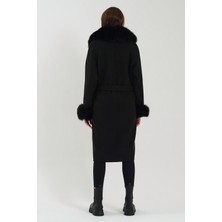 Nero Leather Fur Siyah Kadın Kaşe Kaban Yaka ve Manşet Kürk HN01