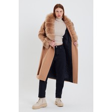 Nero Leather Fur Bej Kadın Kaşe Kaban Yaka ve Manşet Kürk HN01