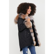 Nero Leather Fur Kadın Parka Su Geçirmez Kumaş (Siyah Kumaş - Otoban Tüy)