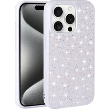 Case 4u Apple iPhone 15 Pro Kılıf Parlak Taşlı Tasarım Pırlanta Kapak Beyaz