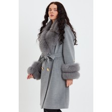 Nero Leather Fur Gri Kadın Kaşe Kaban Yaka ve Manşet Kürk Mdl1