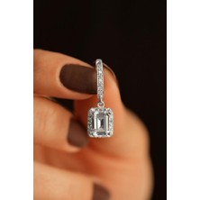 Roza Silver Zirkon Taşlı Rodyum Tektaş Sallantılı Baget Gümüş Küpe