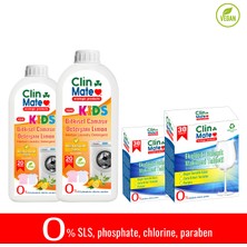 Clinmate 4'lüset Kids Bitkisel Çocuk Deterjanı Limon 750 ml 2 Adet + Ekolojik Bulaşık Tableti 2 Adet