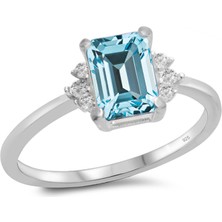 Silveranka 925 Ayar Gümüş Değerli Taşlar Koleksiyonu 2,48 Karat Sky Blue Topaz Taşlı Gümüş Yüzük