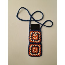 Hobi Kafe Lacivert El Örgüsü Motifli Telefon Çantası