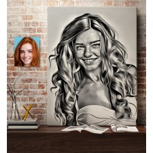 BK Kişiye Özel Kadın Soyut Karakalem Çizimli Kanvas Tablo (50 x 70 Cm.) 33