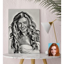 BK Kişiye Özel Kadın Soyut Karakalem Çizimli Kanvas Tablo (30 x 50 Cm.) 33