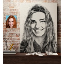 BK Kişiye Özel Kadın Soyut Karakalem Çizimli Kanvas Tablo (50 x 70 Cm.) 27