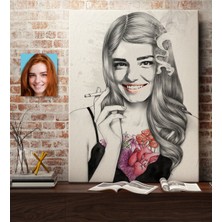 BK Kişiye Özel Kadın Soyut Karakalem Çizimli Kanvas Tablo (50 x 70 Cm.) 28