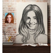 BK Kişiye Özel Kadın Soyut Karakalem Tasarımlı Kanvas Tablo (50 x 70 Cm.) 18