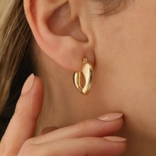 Nox Jewelry 14 Ayar Altın Kaplama Kalp Form Kalın Halka Küpe – Modern Şık Küpe - E00226