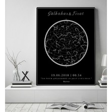 BK Kişiye Özel Tarihli Yıldız Haritası Kanvas Tablo (50 x 70 Cm.)