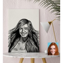 BK Kişiye Özel Kadın Soyut Karakalem Çizimli Kanvas Tablo (30 x 50 Cm.) 32