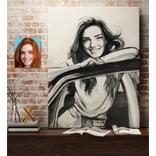 BK Kişiye Özel Kadın Soyut Karakalem Çizimli Kanvas Tablo (50 x 70 Cm.) 24