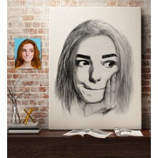 BK Kişiye Özel Kadın Soyut Karakalem Çizimli Kanvas Tablo (50 x 70 Cm.) 19